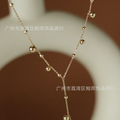 Design Y-shaped Tassel Long Chain Gold Beads Gold Ball Necklace Titanium Steel