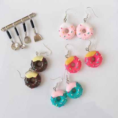 Dessert Cute Fun Simulation Cake Donut Earrings Without Ear Holes Clip