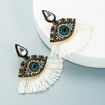 Devil'S Eyes Inlaid Rhinestones Fan-Shaped Tassel Earrings Wholesale Nihaojewelry