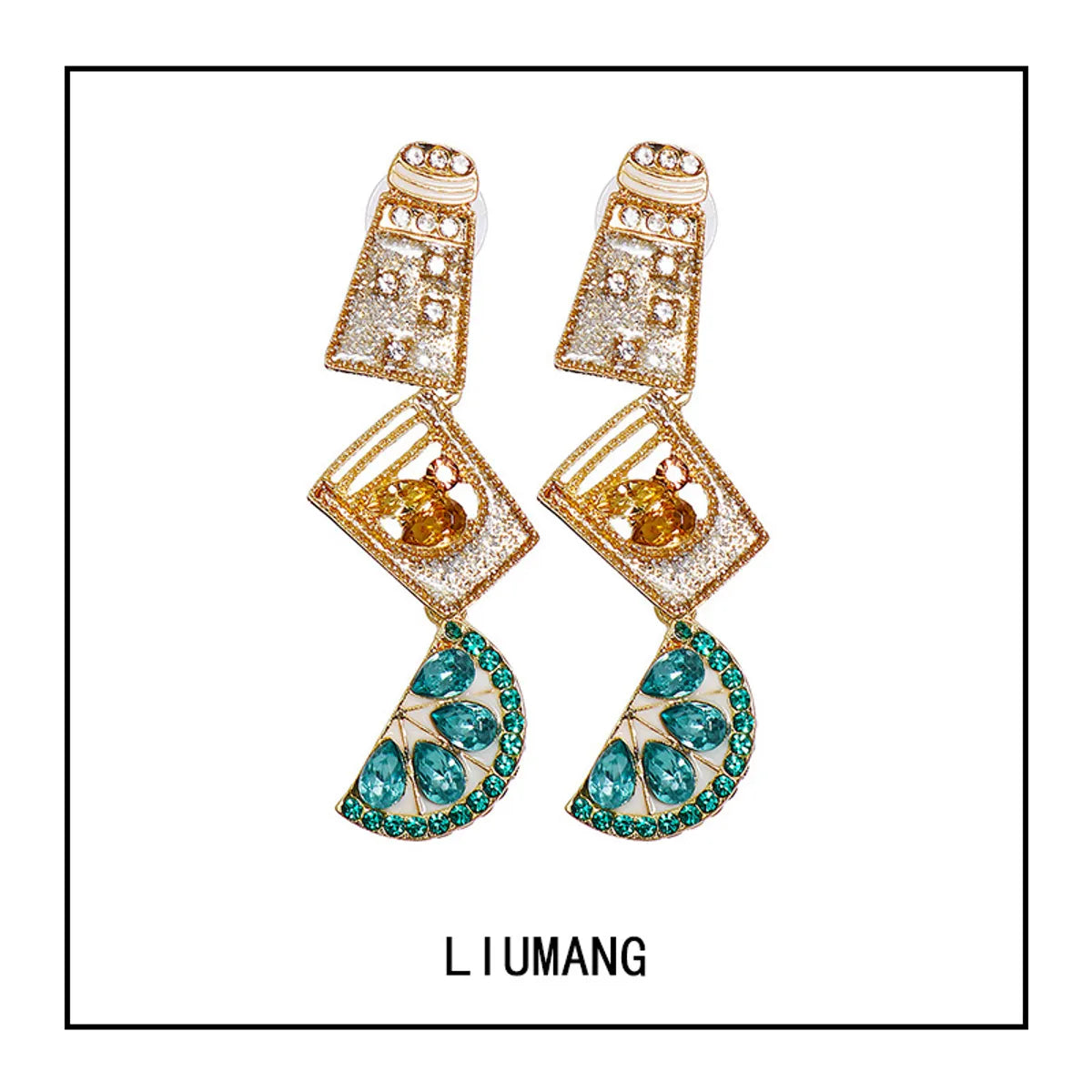 Fashion Geometric Diamond Metal Artificial Gemstones Earrings