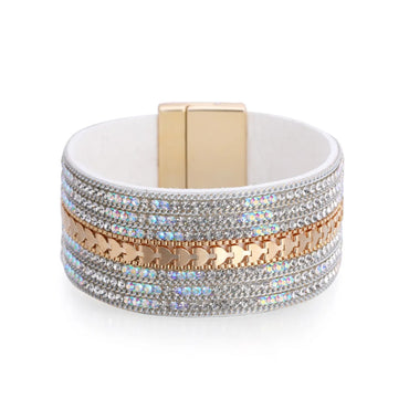 Diamond Leather Wide-Sided Magnetic Buckle Bracelet