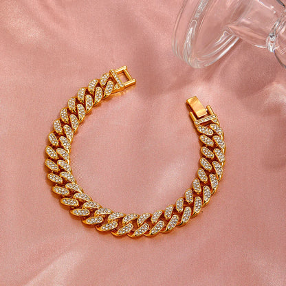 European And American Diamond Cuban Bracelet Ins Style Punk Thick Chain Bracelet Hiphop Disco Jumping Bracelet Unisex