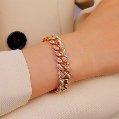 European And American Diamond Cuban Bracelet Ins Style Punk Thick Chain Bracelet Hiphop Disco Jumping Bracelet Unisex