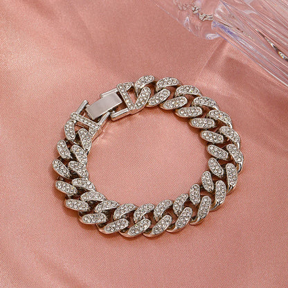 European And American Diamond Cuban Bracelet Ins Style Punk Thick Chain Bracelet Hiphop Disco Jumping Bracelet Unisex