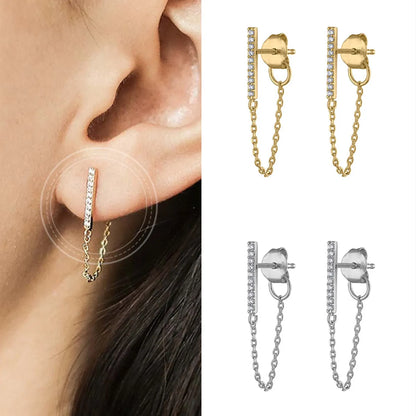 Diamond Tassel Earrings Fashion Chain Back Hanging Earrings