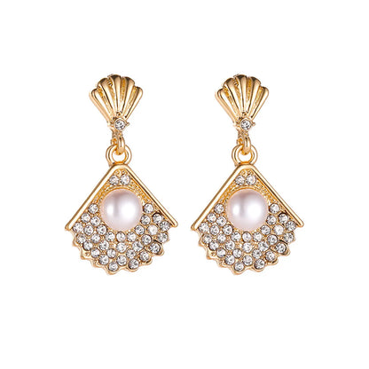 Diamond Tassel Pearl Moon Fishtail Earrings