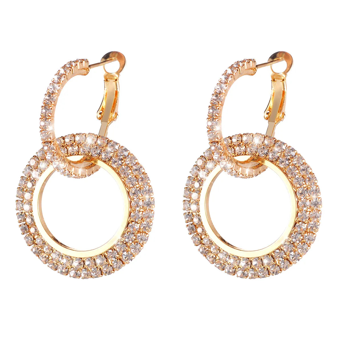 Fashion Circle Metal Artificial Diamond Hoop Earrings