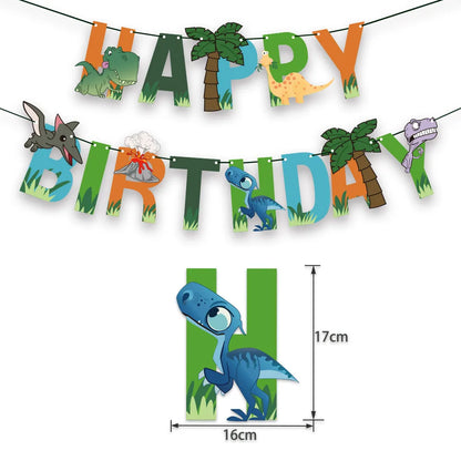 Dinosaur Theme Birthday Party Decoration Dinosaur Latex Balloon Paper Banner Cake Card Set