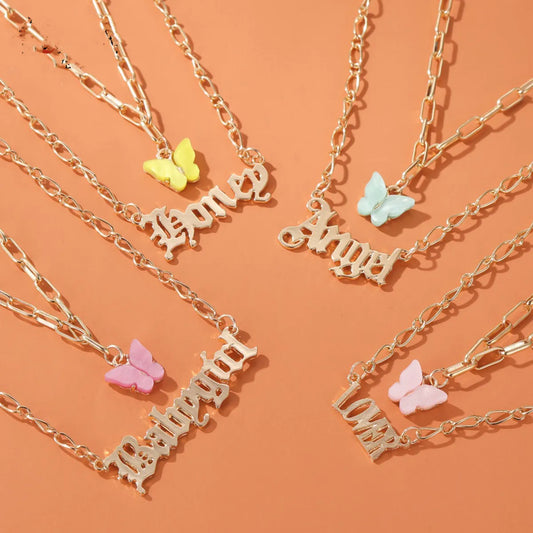 Double Acrylic Butterfly Necklace Fashion Alphabet Angel Pendant Baby Girl English Alphabet Necklace Wholesale Gooddiy