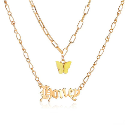 Double Acrylic Butterfly Necklace Fashion Alphabet Angel Pendant Baby Girl English Alphabet Necklace Wholesale Gooddiy