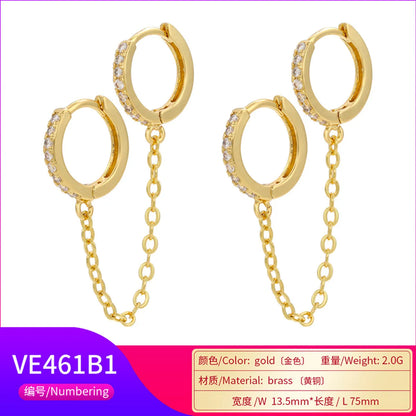 Double Circle Chain Pendant Copper Inlaid Zircon Earrings Wholesale Gooddiy