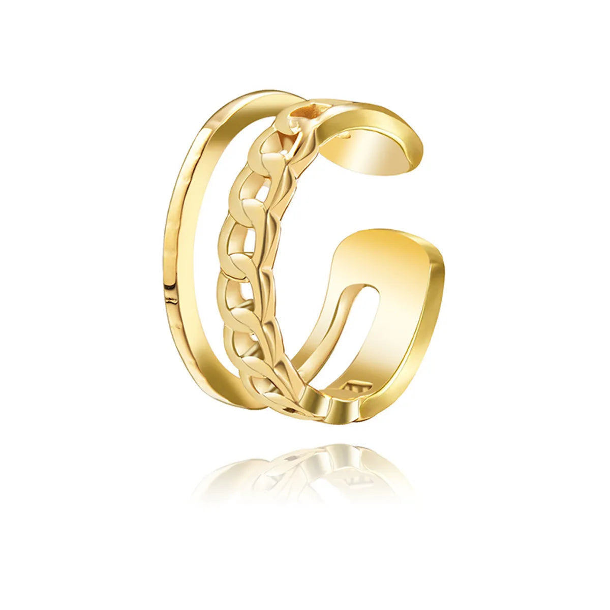 Double Layer Women's Stainless Steel Open Adjustable Chain Ring 14k Gold Plated