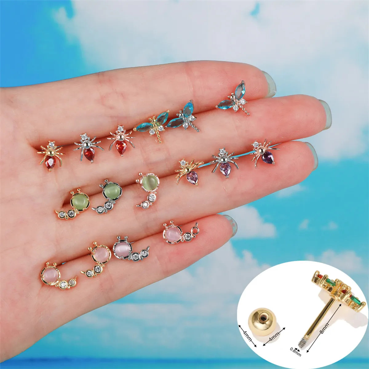 Pastoral Animal Brass Gem Earrings Ear Studs