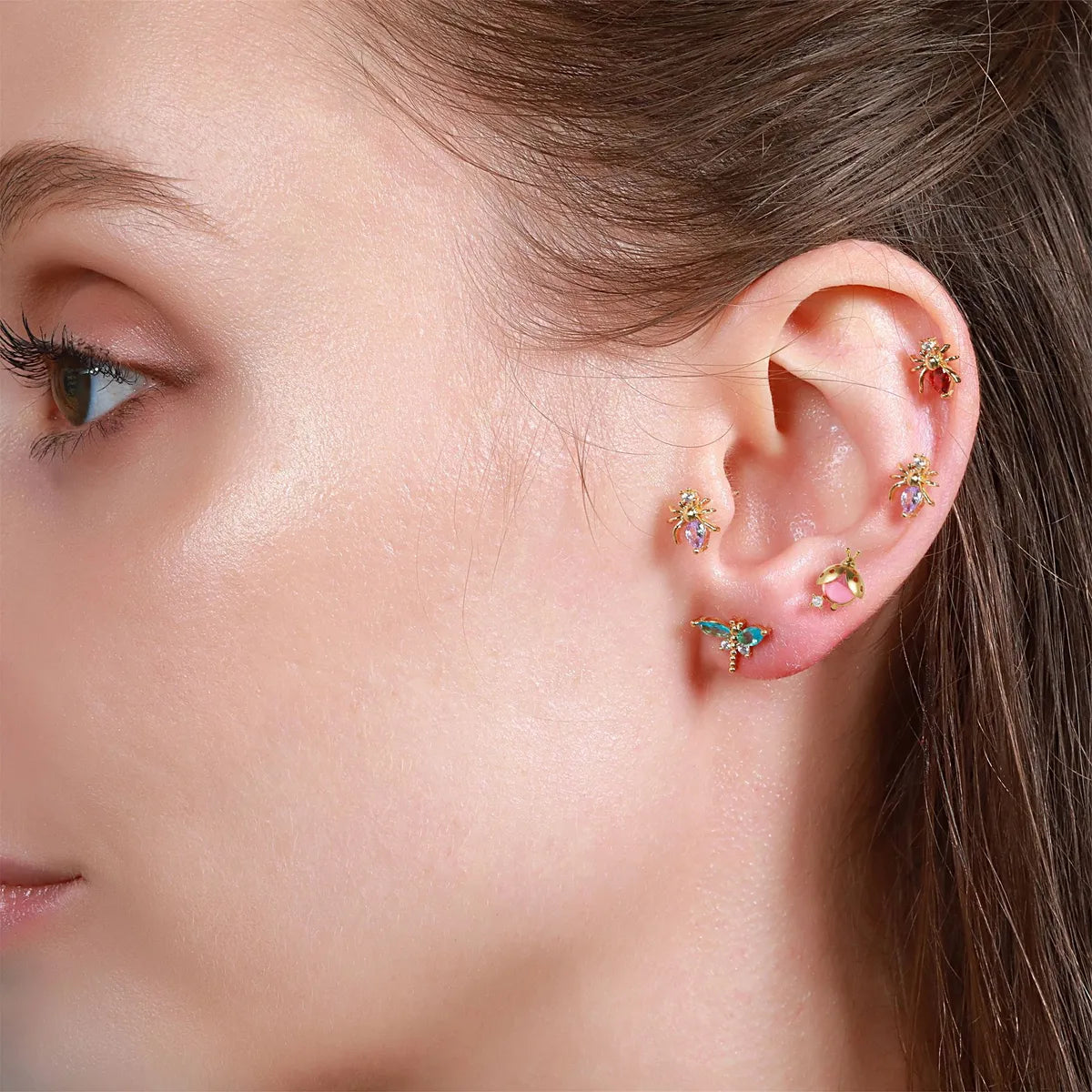 Pastoral Animal Brass Gem Earrings Ear Studs