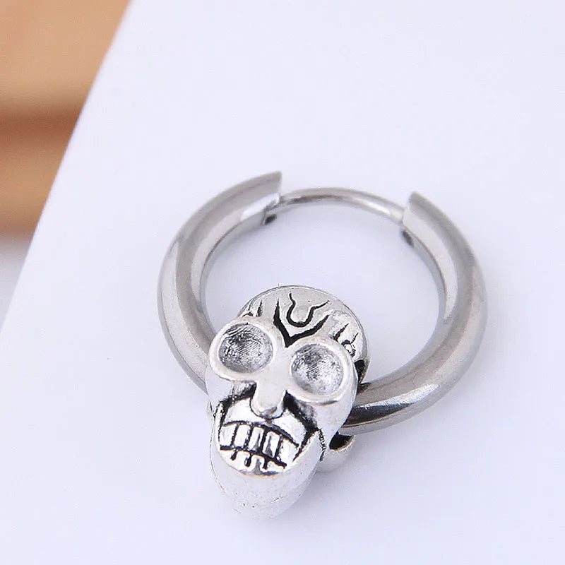 Earrings Men&#39;S Single Simple Earrings Simple Hip Hop Titanium Steel Skull Men&#39;S Earrings