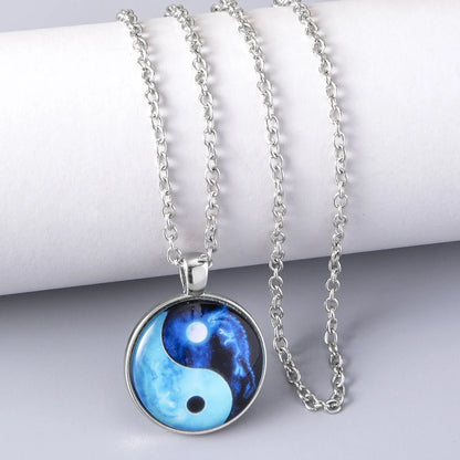 Eight-diagram-shaped Appetizer Time Gem Cabochon Necklace Alloy Pendant