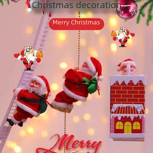 Electric Music Climbing Beads Santa Parachute Climbing Ladder Santa Christmas Window Decoration Pendant Gift