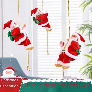 Electric Music Climbing Beads Santa Parachute Climbing Ladder Santa Christmas Window Decoration Pendant Gift