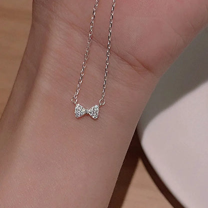 Elegant Alloy Bow Necklace Daily Electroplating Artificial Diamond