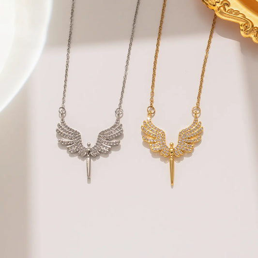 Elegant Angel Titanium Steel Inlay Rhinestones Pendant Necklace