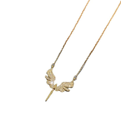 Elegant Angel Titanium Steel Inlay Rhinestones Pendant Necklace