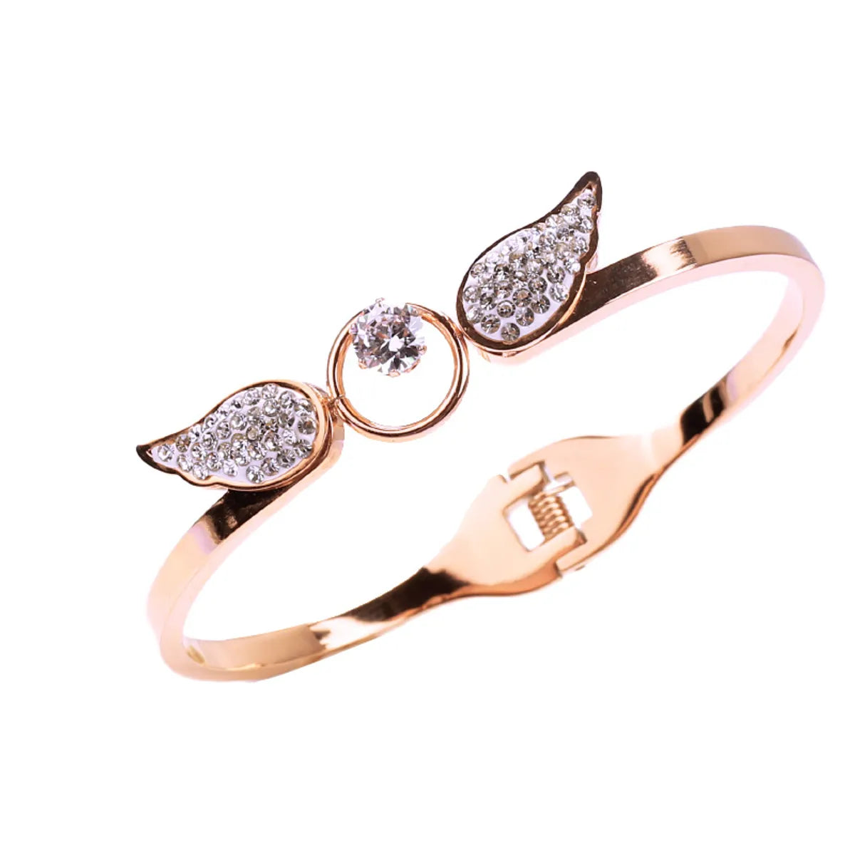 Elegant Angel Wings Titanium Steel Inlay Zircon Bangle