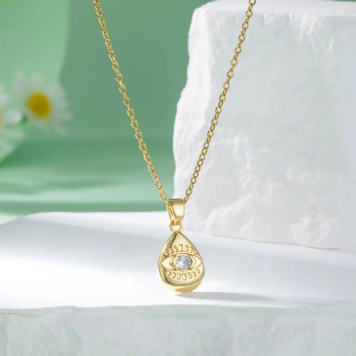 Stainless Steel Titanium Steel 18K Gold Plated Elegant Artistic Plating Inlay Heart Shape Flower Bow Knot Zircon Pendant Necklace