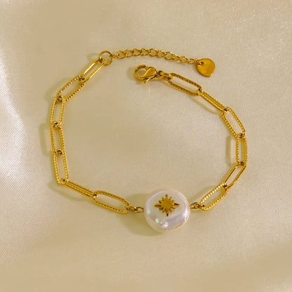 Elegant Baroque Style Geometric Stainless Steel Plating Inlay Pearl 18k Gold Plated Bracelets Necklace