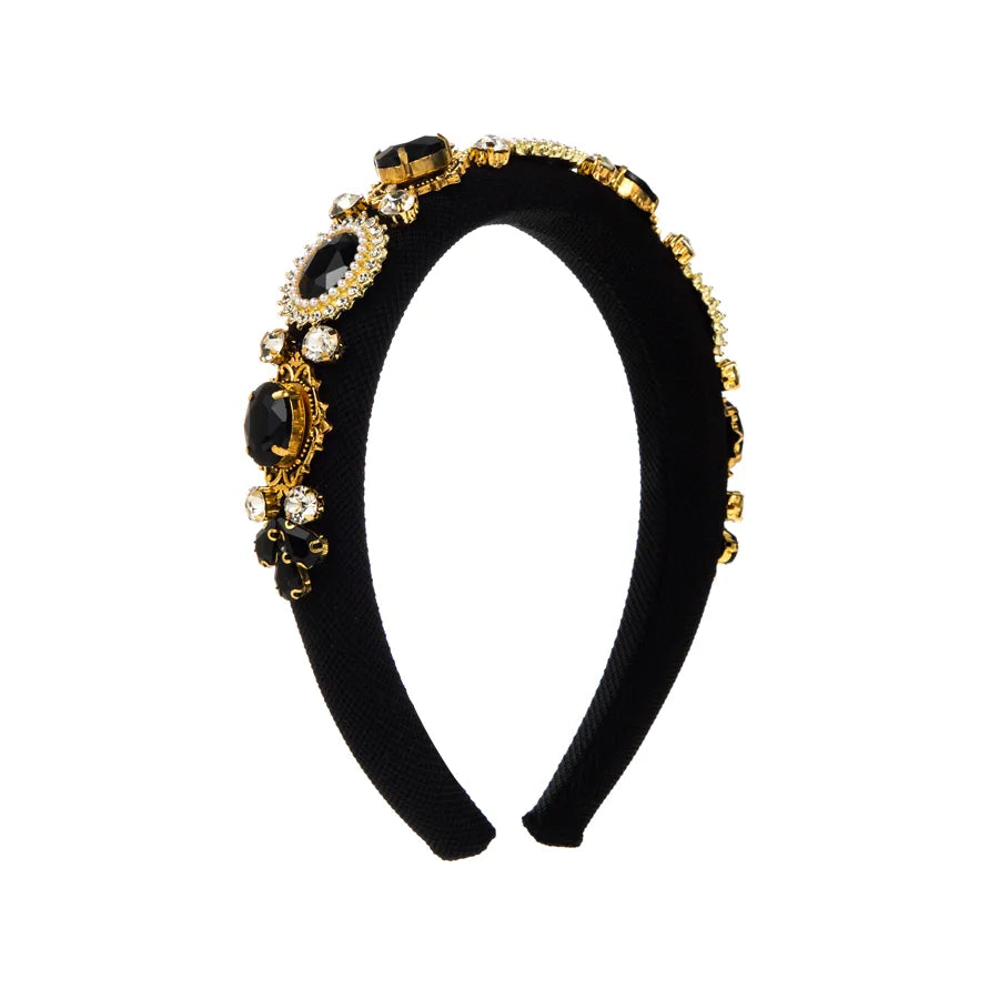 Elegant Baroque Style Oval Cloth Inlay Rhinestones Pearl Hair Band