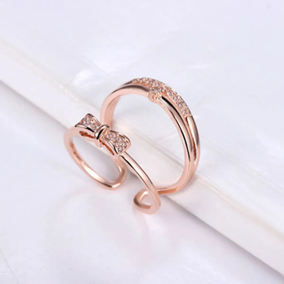 Wholesale Jewelry Elegant Basic Classic Style Bow Knot Copper Zircon Rose Gold Plated White Gold Plated Inlay Open Rings