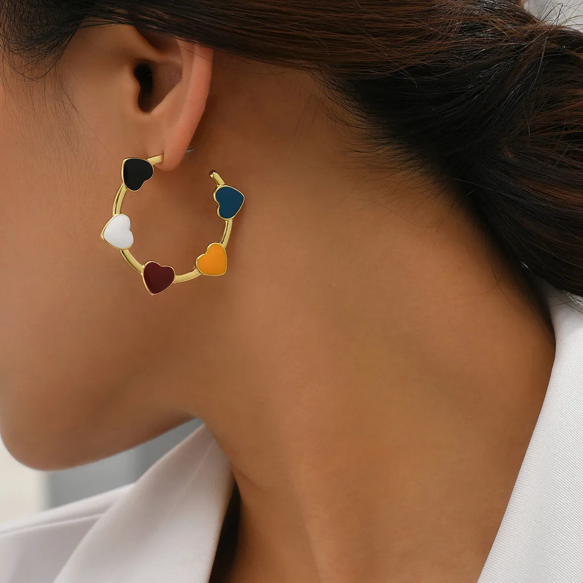 Elegant Basic Streetwear Heart Shape Alloy Enamel Women's Ear Studs