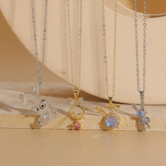 Elegant Basic Streetwear Rabbit Geometric Copper 14k Gold Plated Zircon Pendant Necklace In Bulk