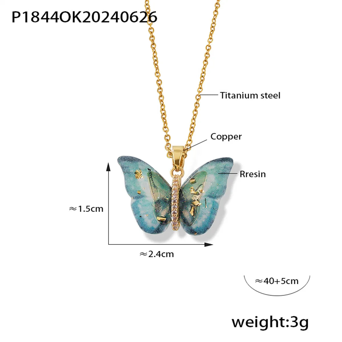 Elegant Bohemian Butterfly 18K Gold Plated Rhinestones 304 Stainless Steel Resin Copper Wholesale Pendant Necklace