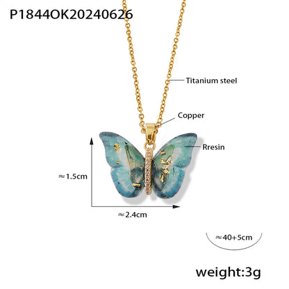 Elegant Bohemian Butterfly 18K Gold Plated Rhinestones 304 Stainless Steel Resin Copper Wholesale Pendant Necklace