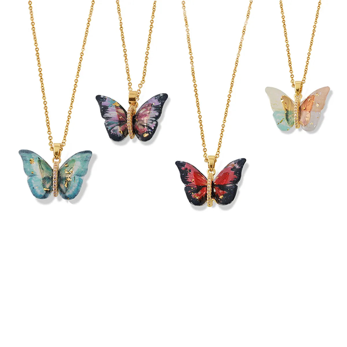 Elegant Bohemian Butterfly 18K Gold Plated Rhinestones 304 Stainless Steel Resin Copper Wholesale Pendant Necklace