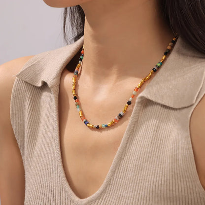 Elegant Bohemian Geometric 18K Gold Plated 304 Stainless Steel Beaded Wholesale Necklace