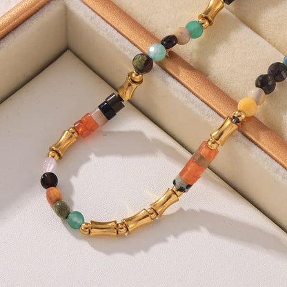 Elegant Bohemian Geometric 18K Gold Plated 304 Stainless Steel Beaded Wholesale Necklace