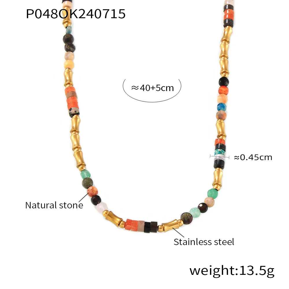 Elegant Bohemian Geometric 18K Gold Plated 304 Stainless Steel Beaded Wholesale Necklace