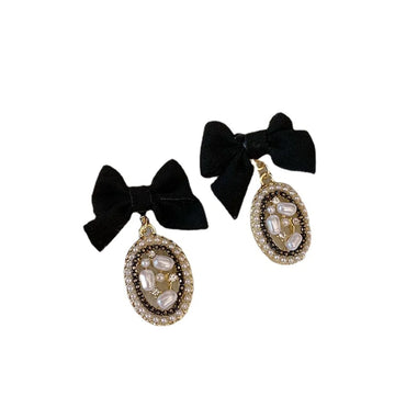 Elegant Bow Knot Inlay Alloy Pearl Drop Earrings