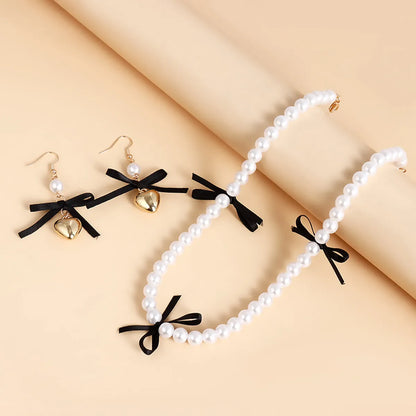 Elegant Bow Knot Alloy Inlay Pearl Gold Plated Women's Jewelry Set