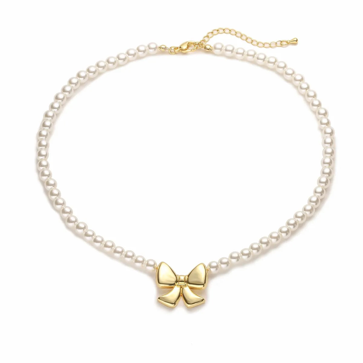 Elegant Bow Knot Imitation Pearl Copper Plating 18k Gold Plated Women'S Necklace