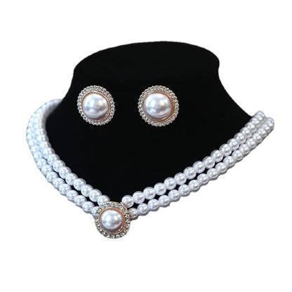 Elegant Bridal Geometric Imitation Pearl Beaded Women'S Rings Earrings Necklace