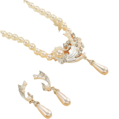 Elegant Bridal Streetwear Water Droplets Imitation Pearl Alloy Irregular Plating Inlay Rhinestones Women'S Earrings Necklace Jewelry Set