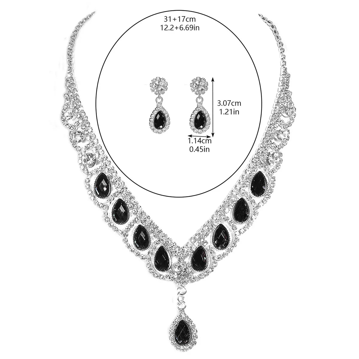 Elegant Bridal Streetwear Water Droplets Rhinestone Women'S Earrings Necklace Jewelry Set