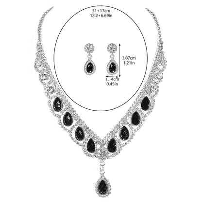 Elegant Bridal Streetwear Water Droplets Rhinestone Women'S Earrings Necklace Jewelry Set