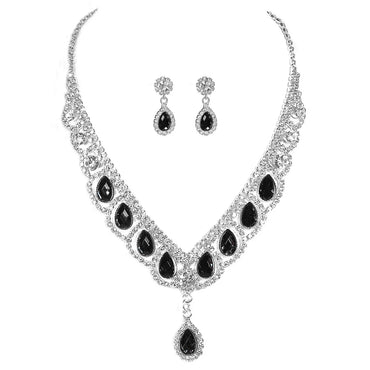 Elegant Bridal Streetwear Water Droplets Rhinestone Women'S Earrings Necklace Jewelry Set