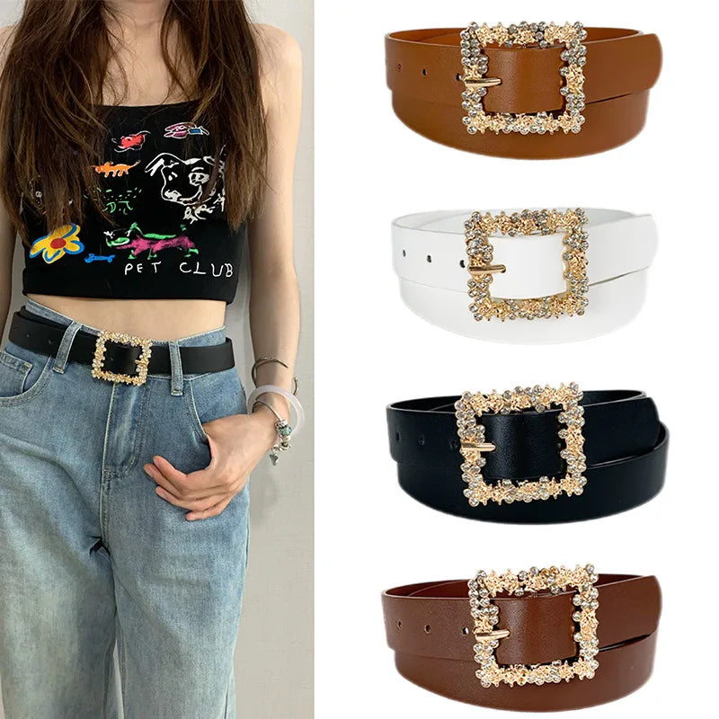 Elegant Business Basic Solid Color Pu Leather Alloy Women'S Leather Belts