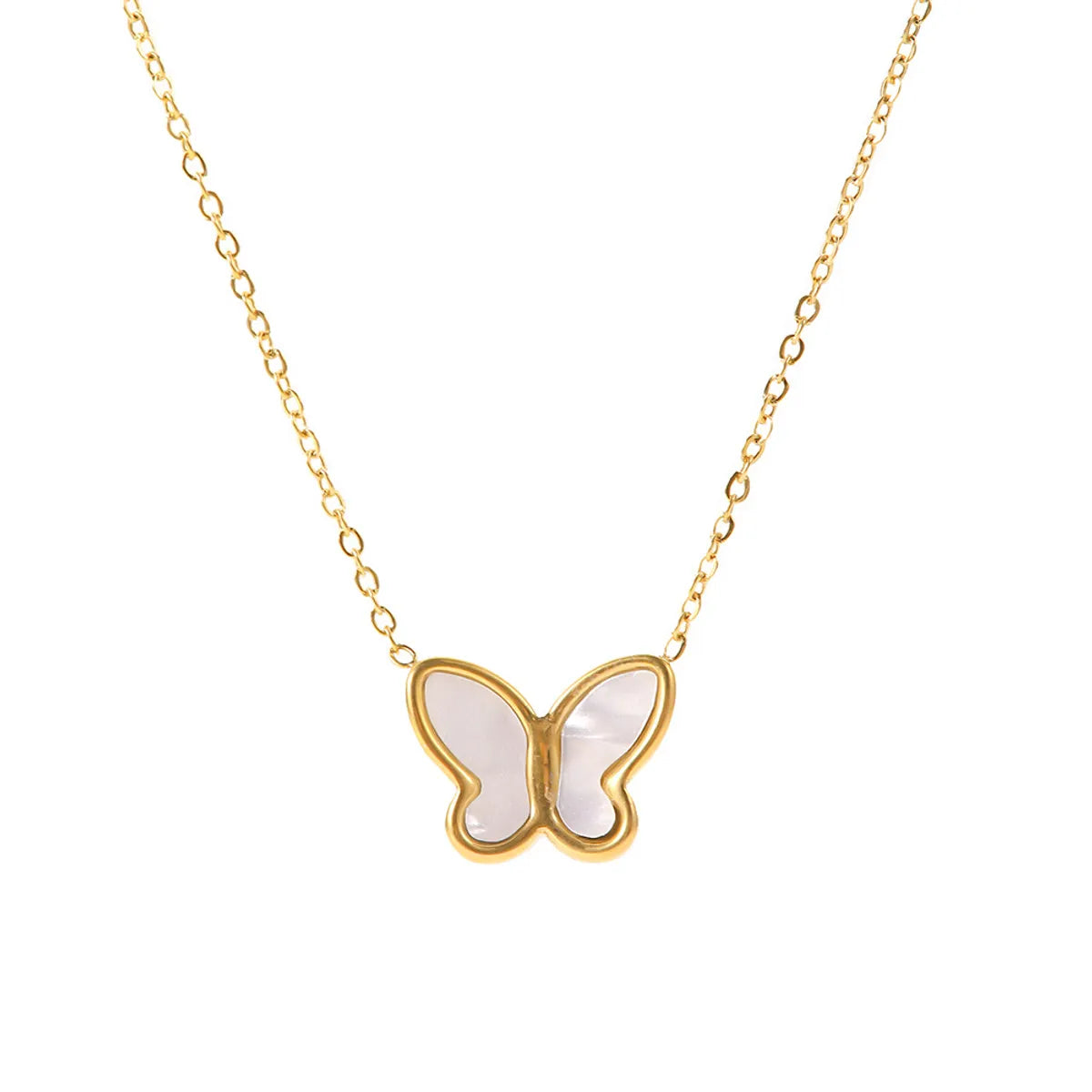 Wholesale Jewelry Elegant Butterfly 304 Stainless Steel Shell Gold Plated Pendant Necklace