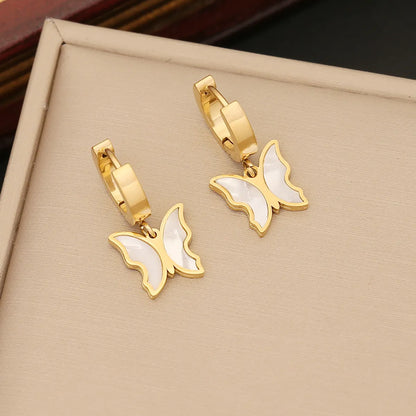 Wholesale Elegant Butterfly Stainless Steel Layered Plating Inlay Shell Bracelets Earrings Necklace