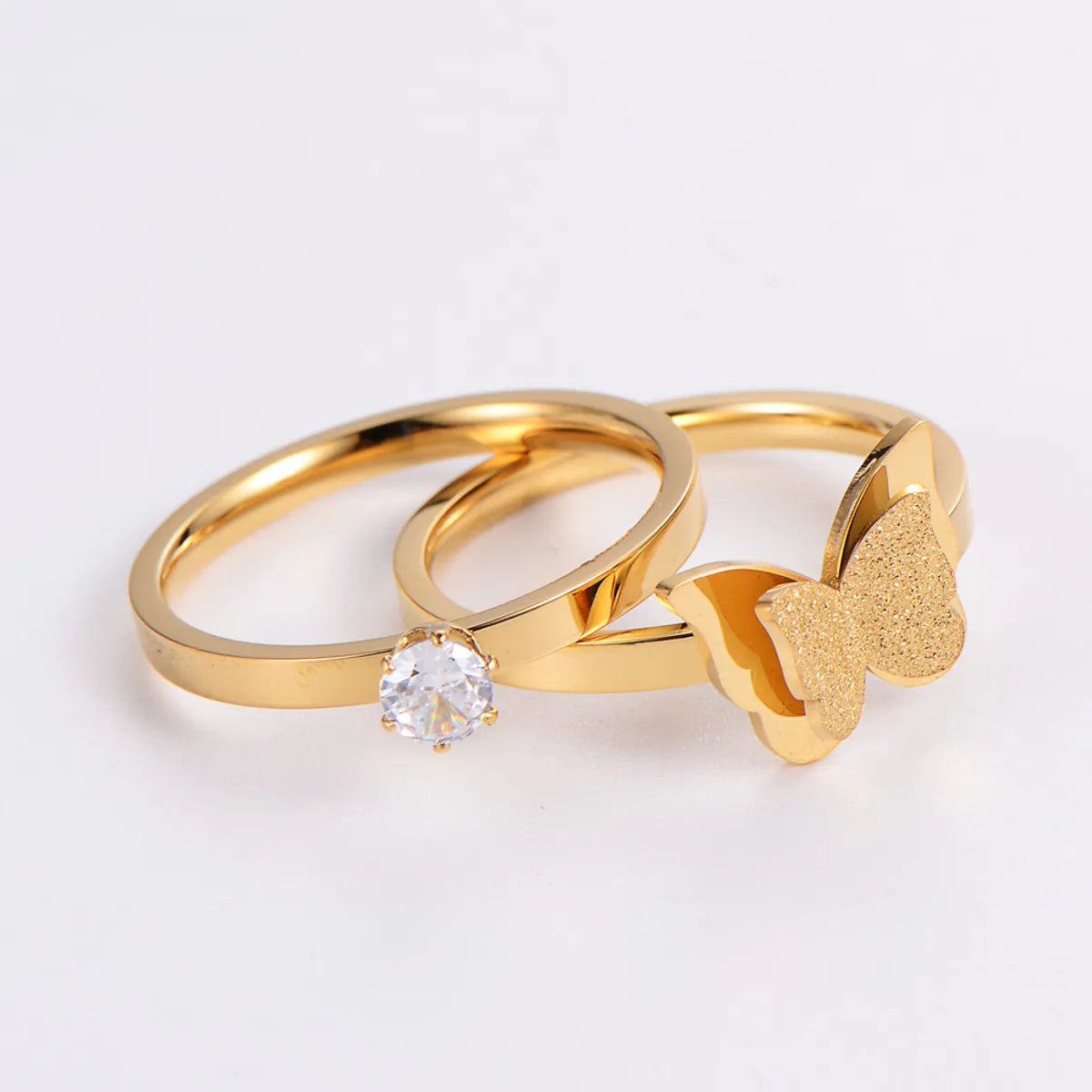 Elegant Butterfly Stainless Steel Zircon Rings 1 Piece